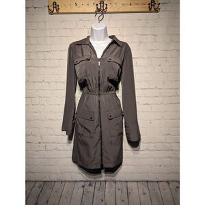 Alfani army green silky full zip dress size 10